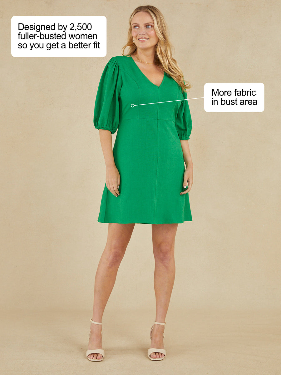 Caroline - V Neck Mini Dress - Green