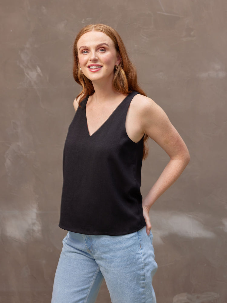 Chelle - V-Neck Cami Top - Black