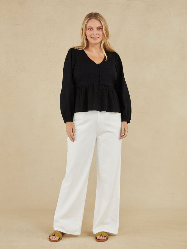 Sarah - Peplum Blouse - Black