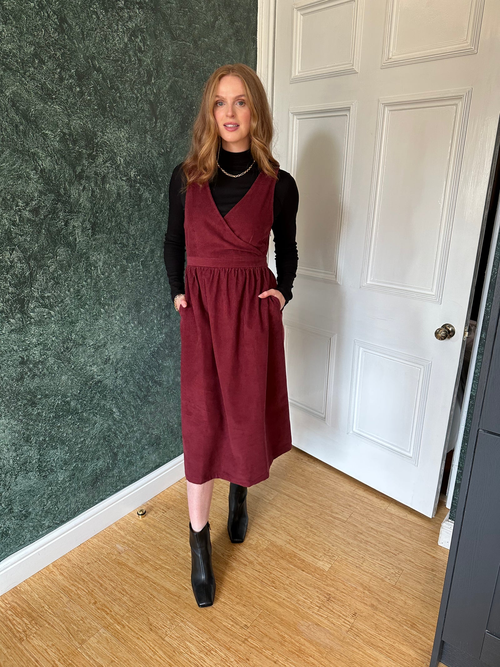 Midi cord pinafore sales dress