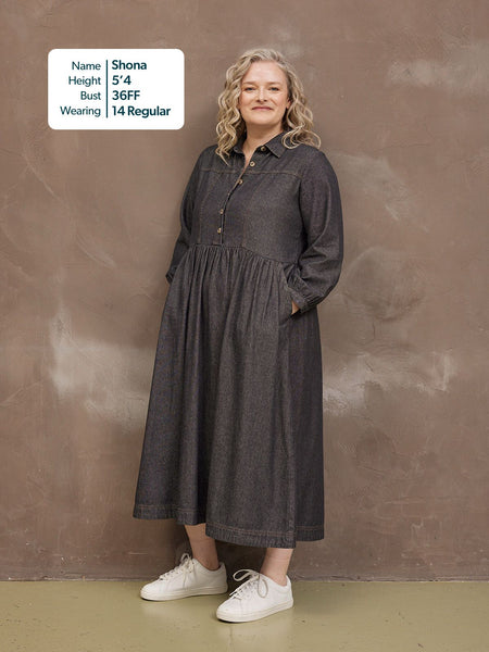Daisie Denim Charcoal Dress - Rhiona Long Sleeve
