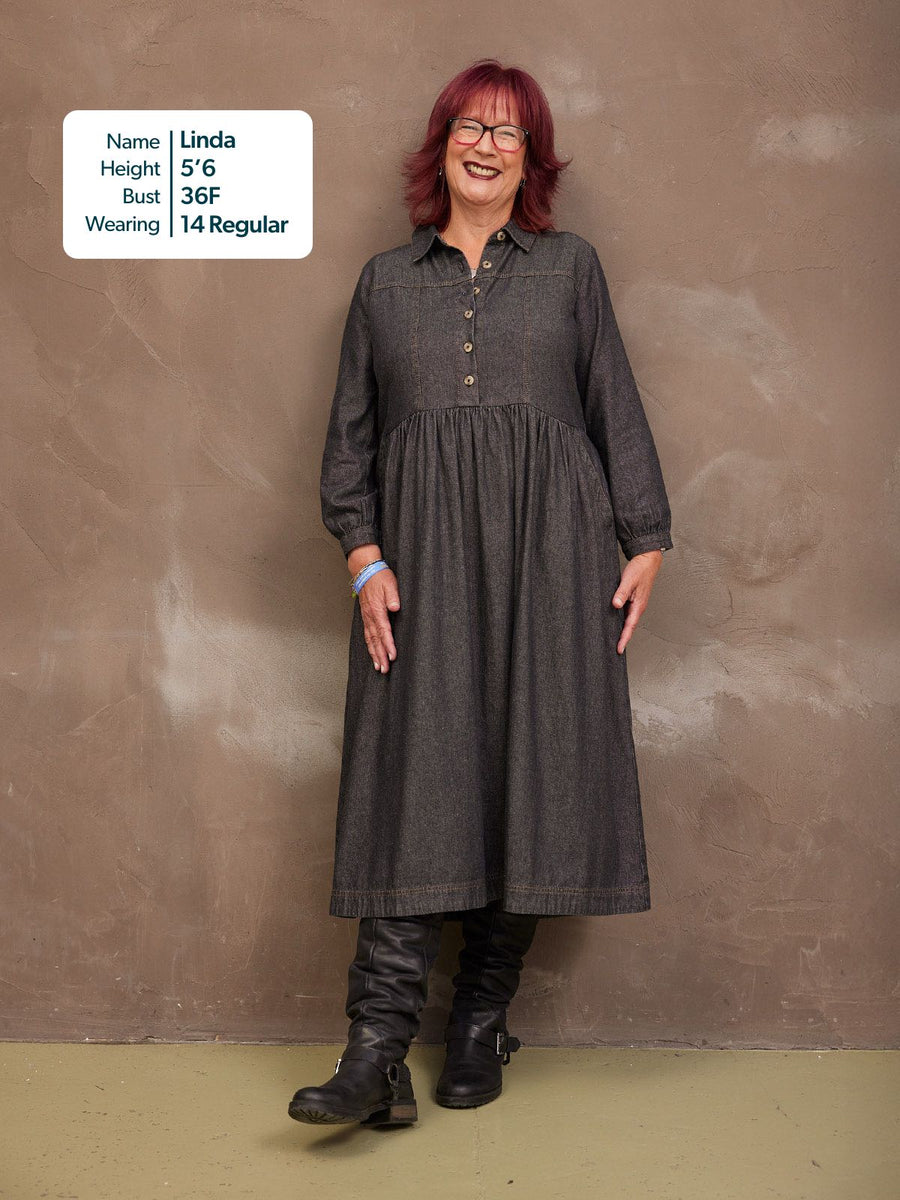 Daisie Denim Charcoal Dress - Rhiona Long Sleeve