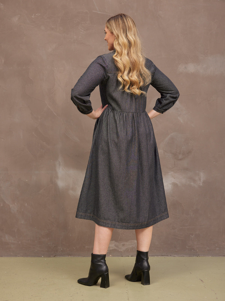 Daisie Denim Charcoal Dress - Rhiona Long Sleeve