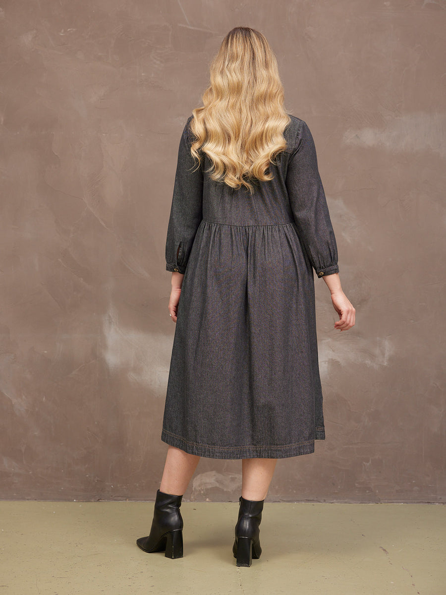 Daisie Denim Charcoal Dress - Rhiona Long Sleeve