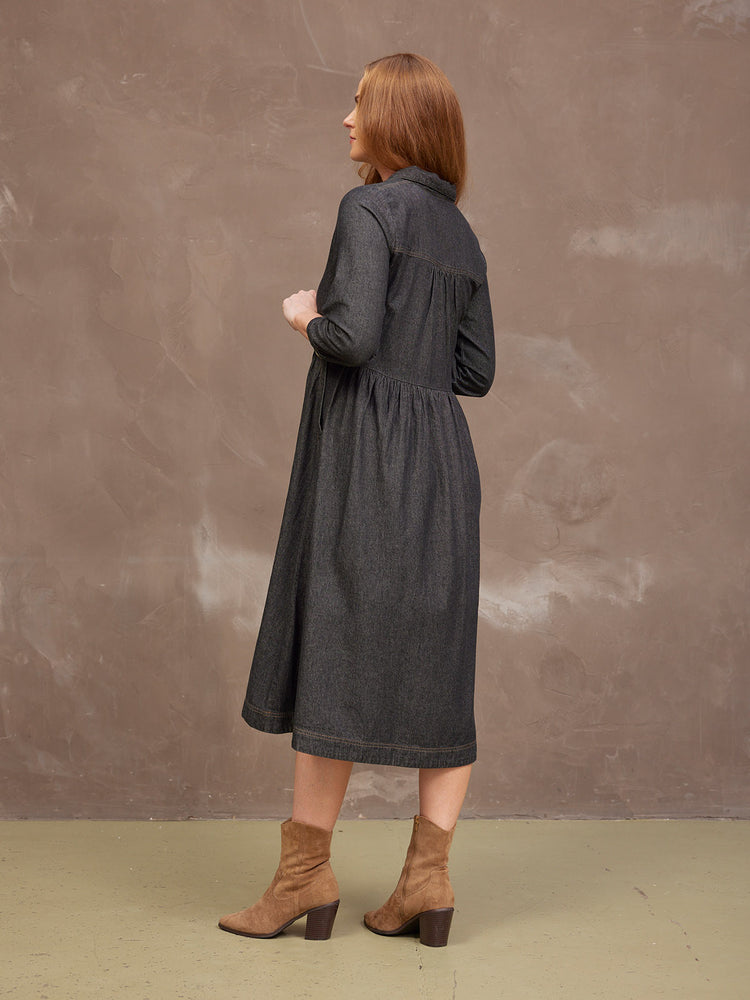 Daisie Denim Charcoal Dress - Rhiona Long Sleeve