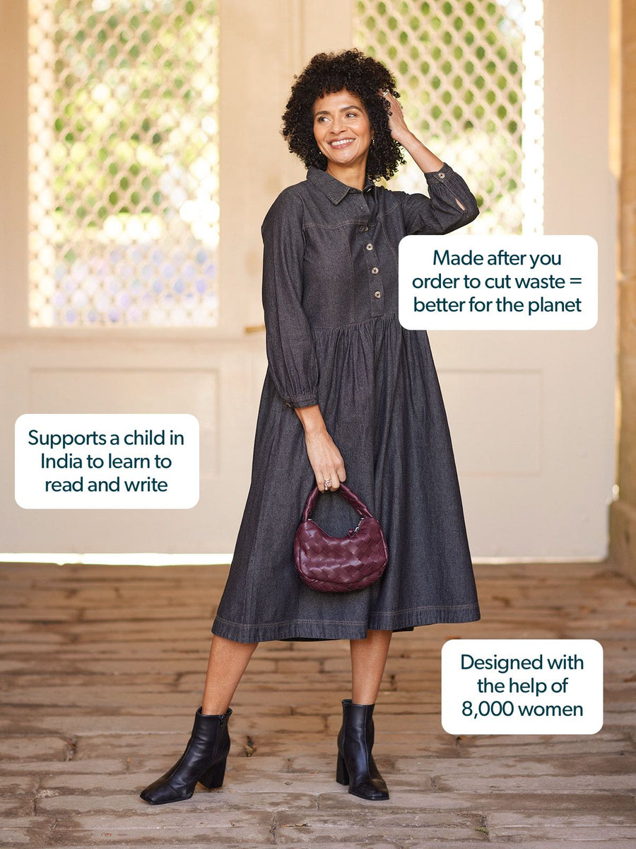 Daisie Denim Charcoal Dress - Rhiona Long Sleeve