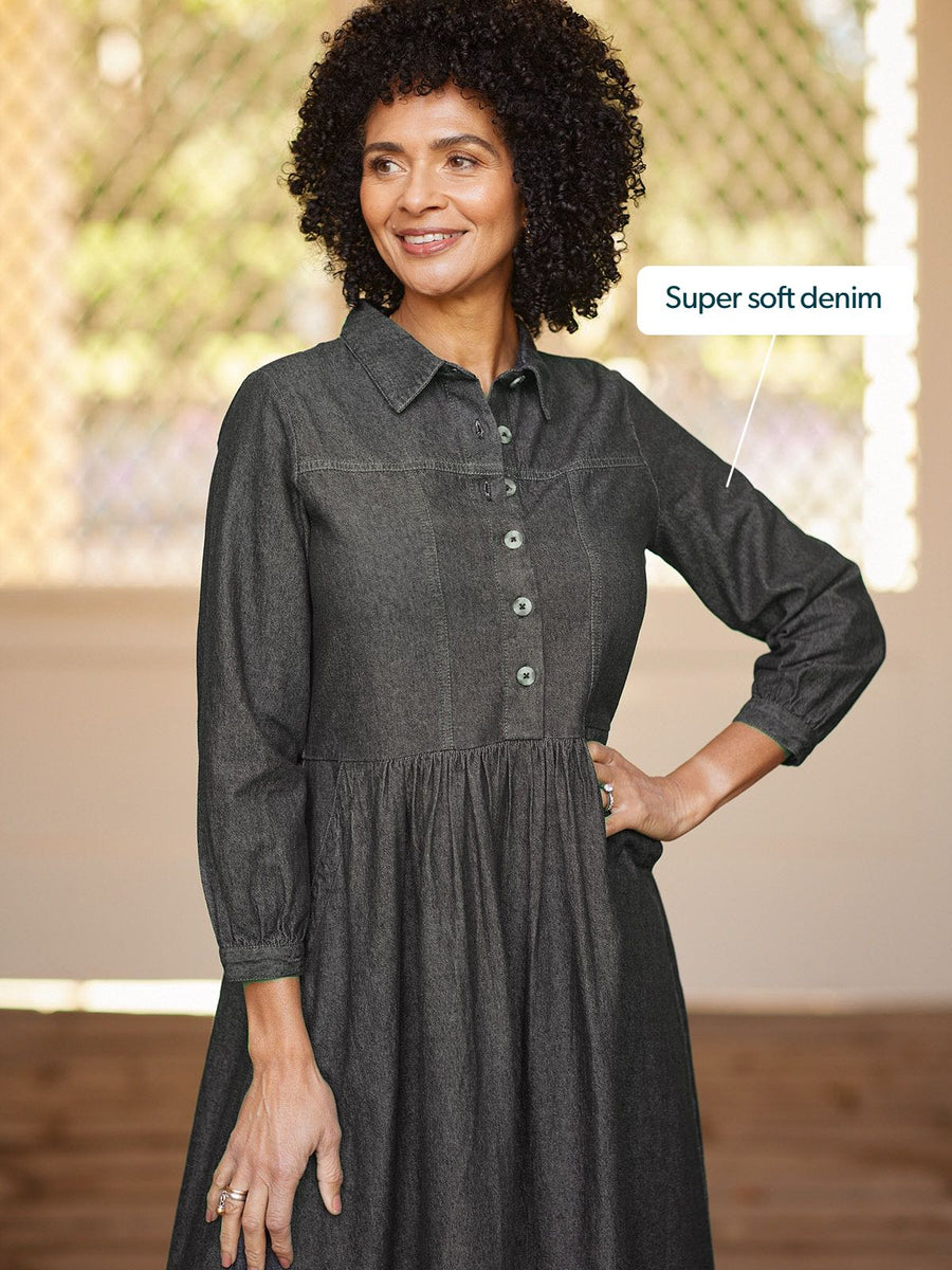 Daisie Denim Charcoal Dress - Rhiona Long Sleeve