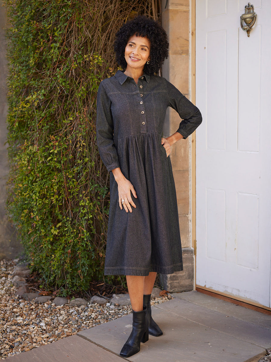Daisie Denim Charcoal Dress - Rhiona Long Sleeve
