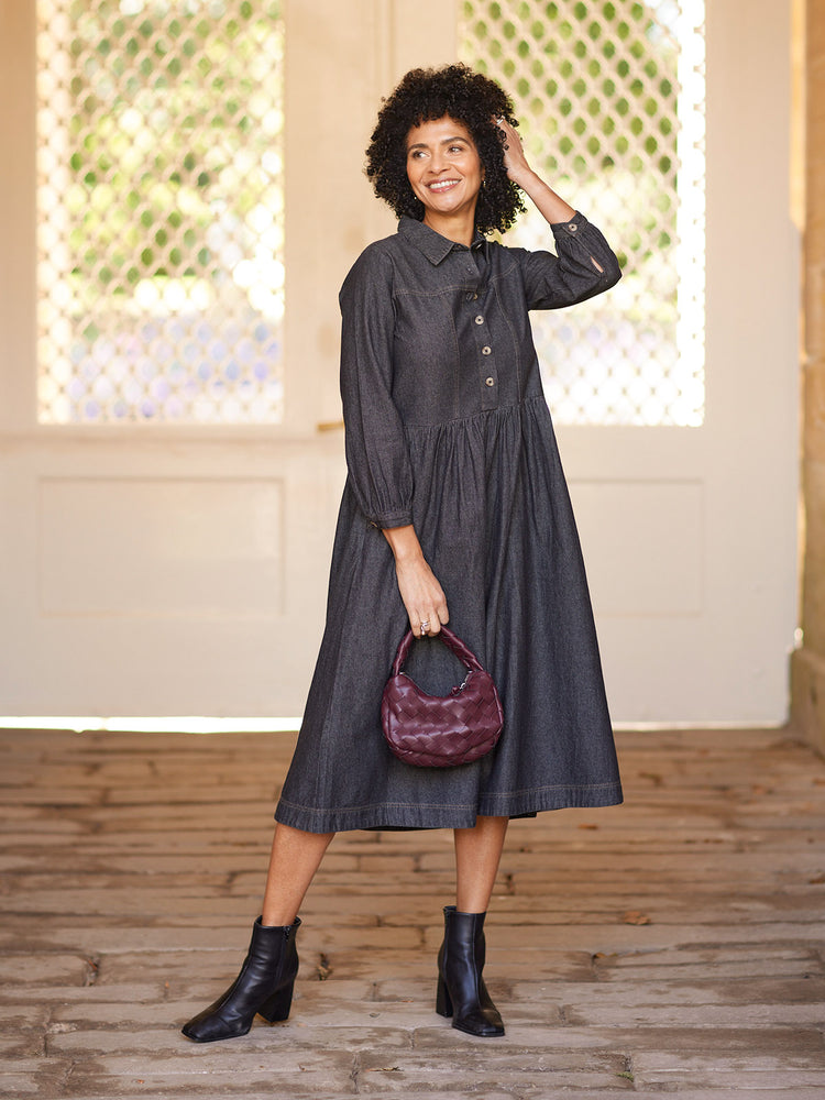 Daisie Denim Charcoal Dress - Rhiona Long Sleeve