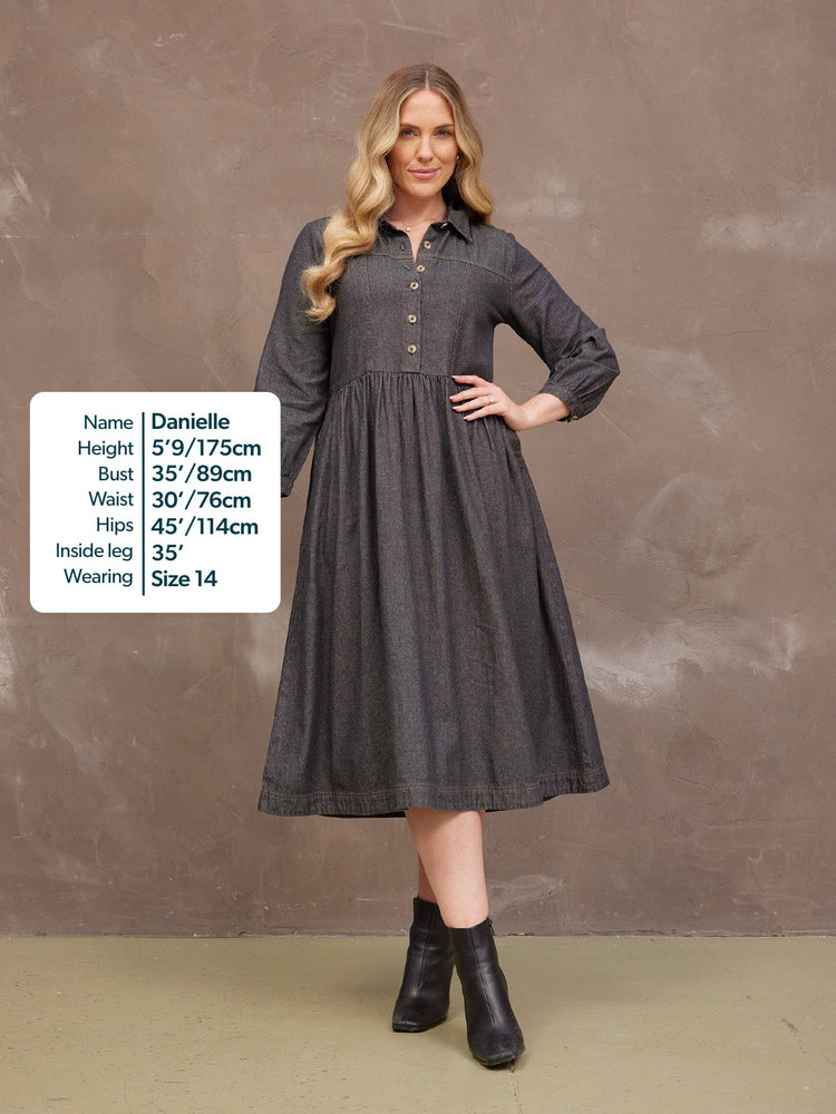 Daisie Denim Charcoal Dress - Rhiona Long Sleeve