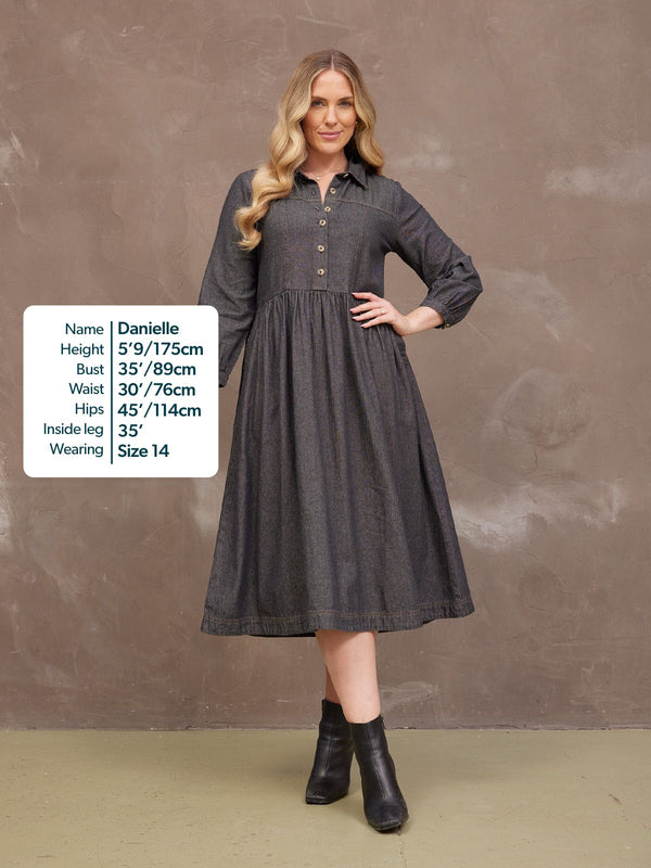 Daisie Denim Charcoal Dress - Rhiona Long Sleeve