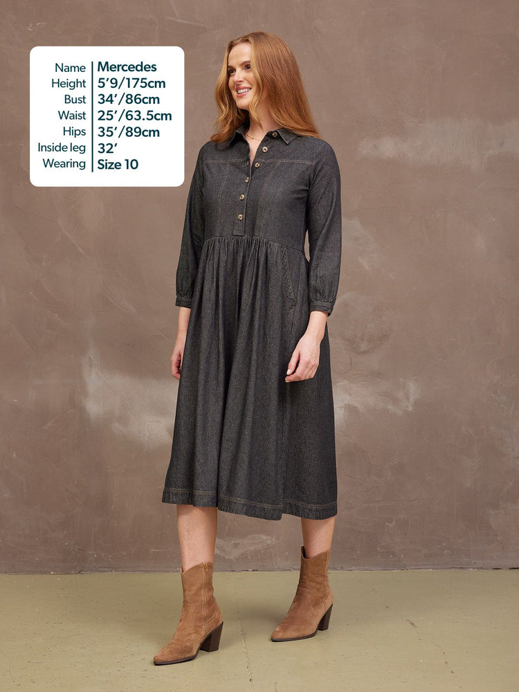 Daisie Denim Charcoal Dress - Rhiona Long Sleeve