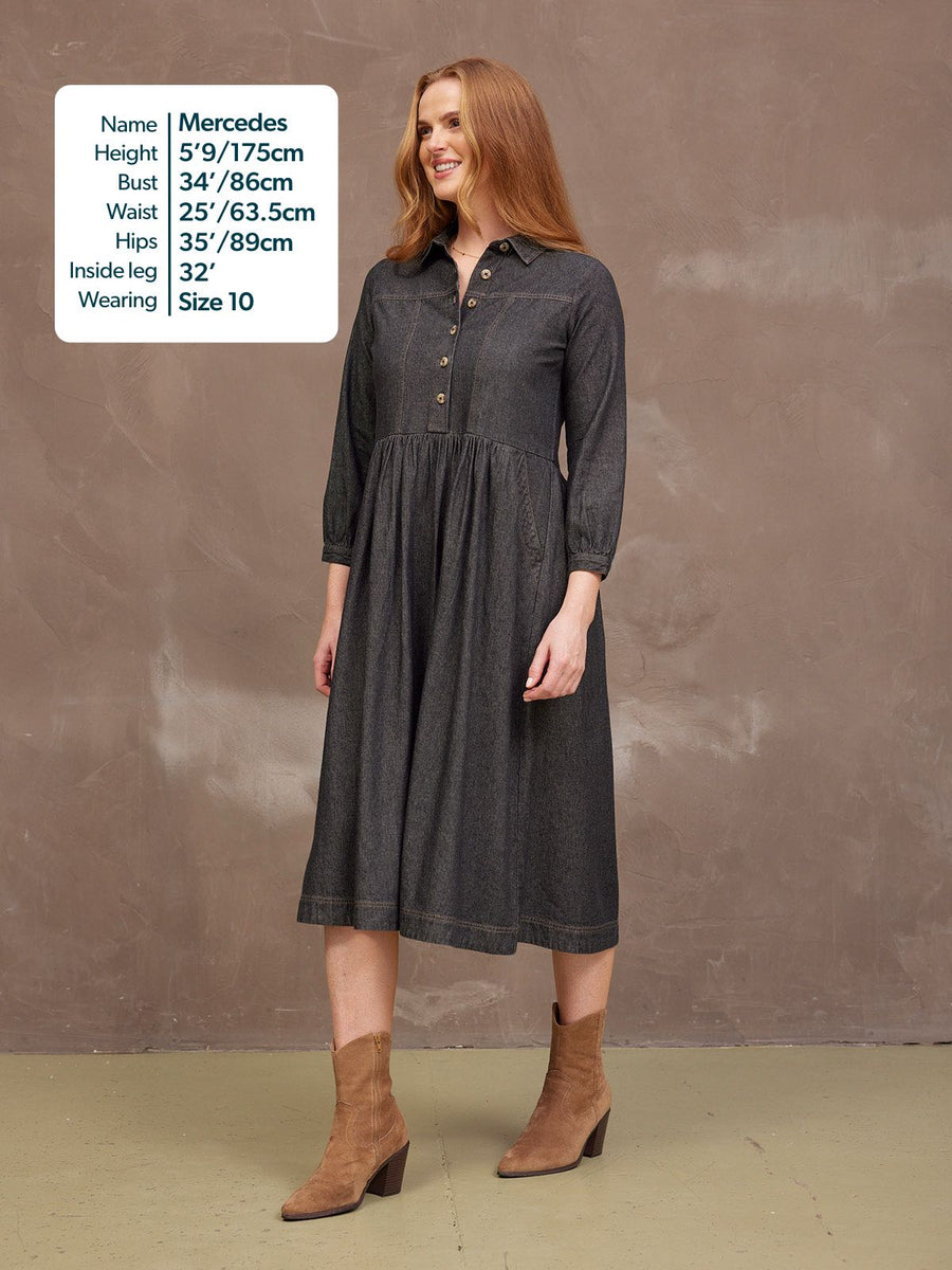 Daisie Denim Charcoal Dress - Rhiona Long Sleeve