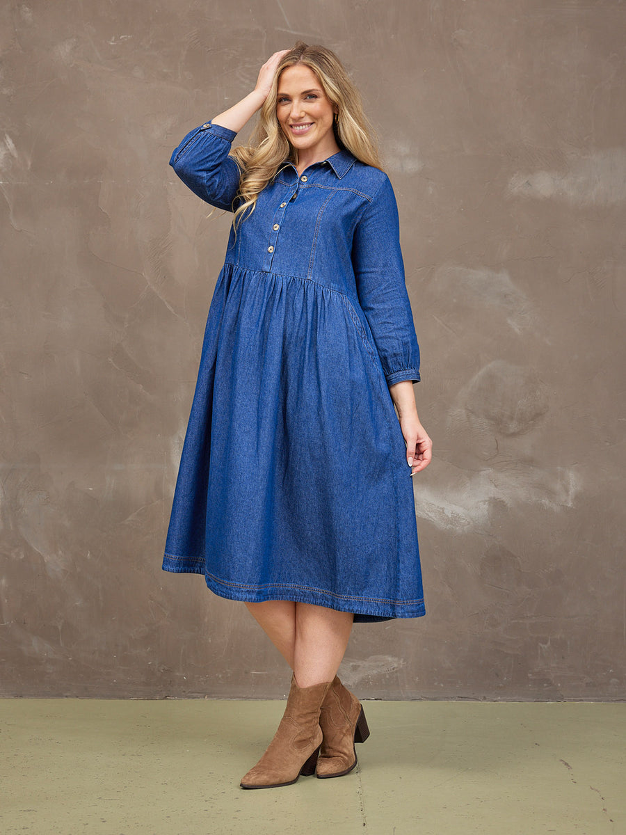 Daisie Denim Dress - Rhiona Long Sleeve
