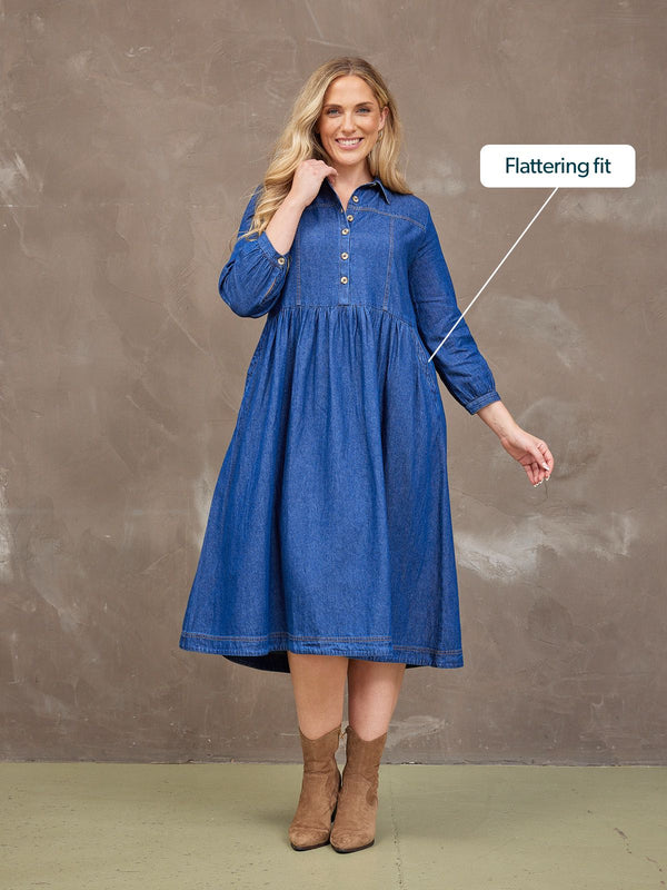 Daisie Denim Dress - Rhiona Long Sleeve
