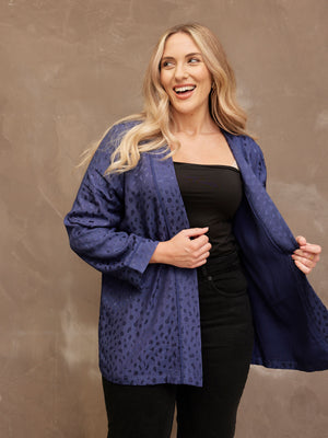 Deb - Reversible Satin Kimono Top - Navy