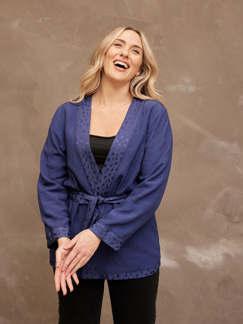 Deb - Reversible Satin Kimono Top - Navy – This is Unfolded