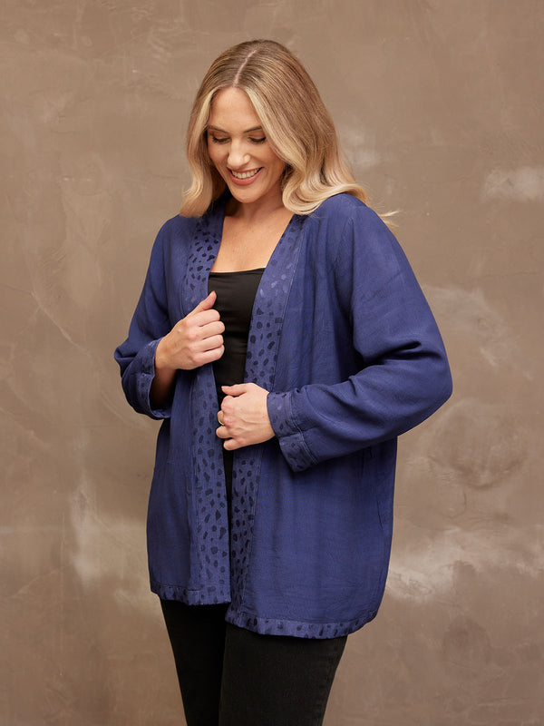 Deb - Reversible Satin Kimono Top - Navy