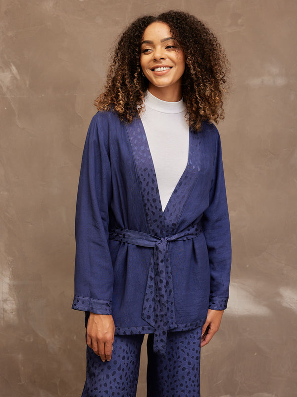 Deb - Reversible Satin Kimono Top - Navy