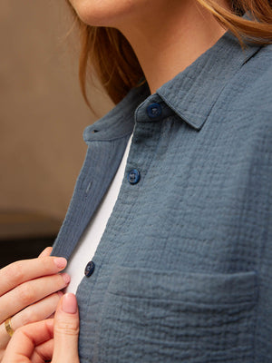 Deborah - Cotton Crinkle Shirt - Blue