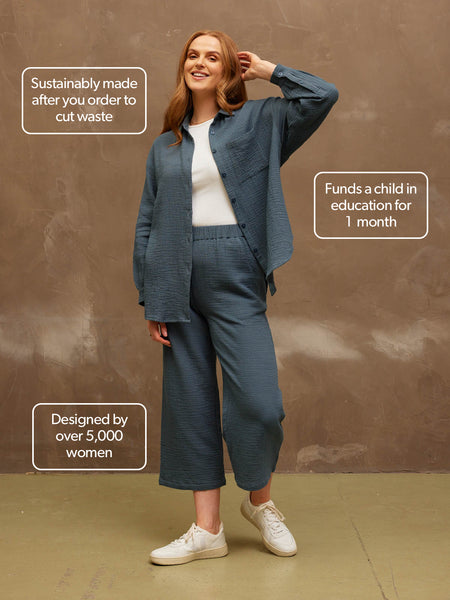 Deborah - Cotton Crinkle Shirt - Blue