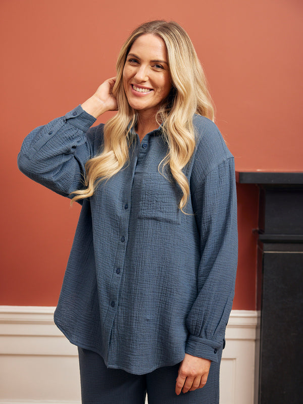 Deborah - Cotton Crinkle Shirt - Blue