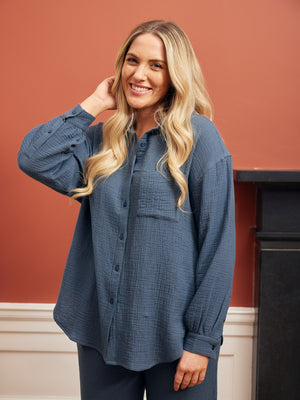 Deborah - Cotton Crinkle Shirt - Blue