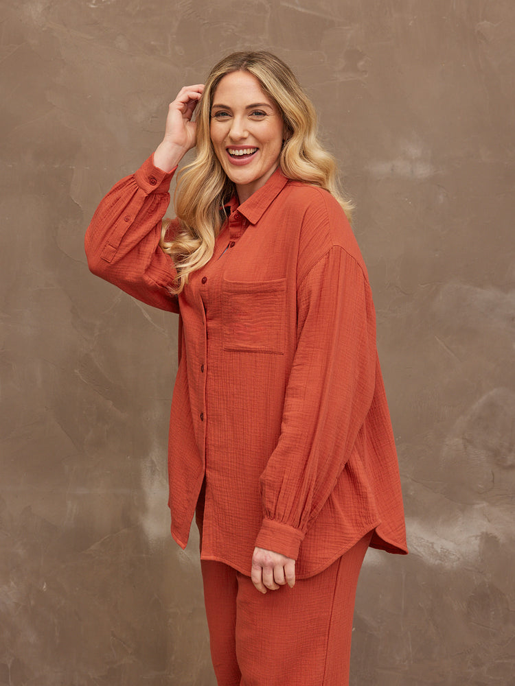 Deborah - Oversized Shirt - Rust