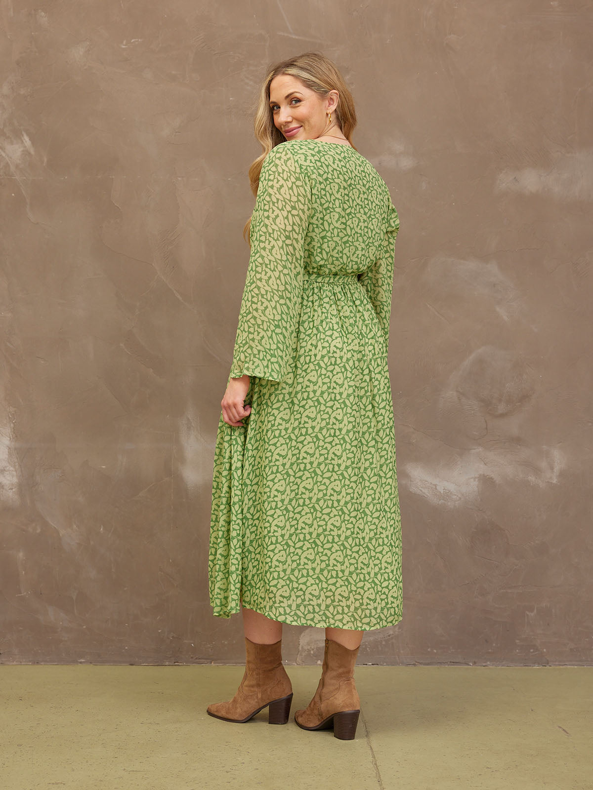 green dress leaves Private Yacht Maxi Dress in Palm Leaf Green