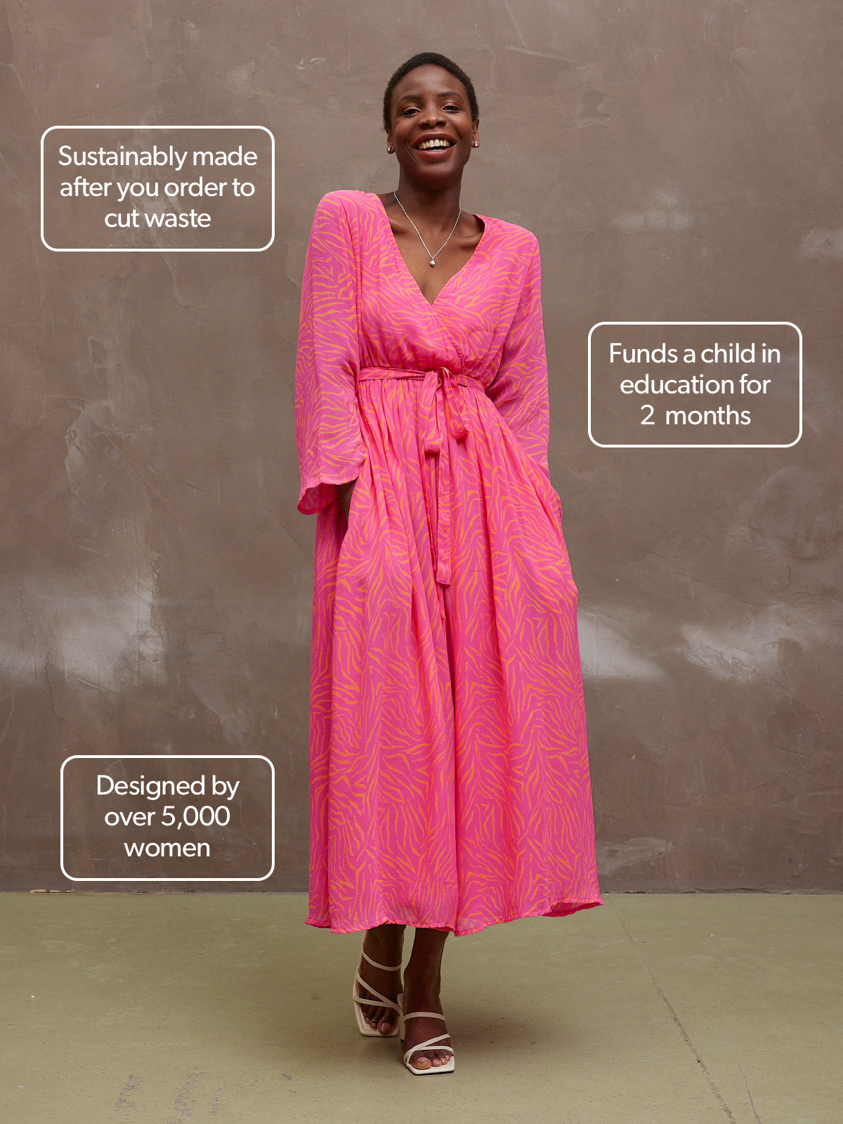 Dora - Wrap Top Midi Dress - Pink & Orange Linear Print This is Unfolded Dora - Wrap Top Midi Dress - Pink & Orange Linear Print This is Unfolded