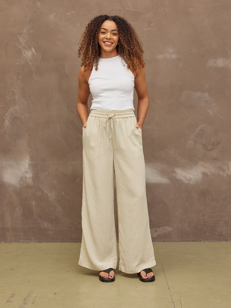 Ella -  Wide Leg Trouser - Light Sand