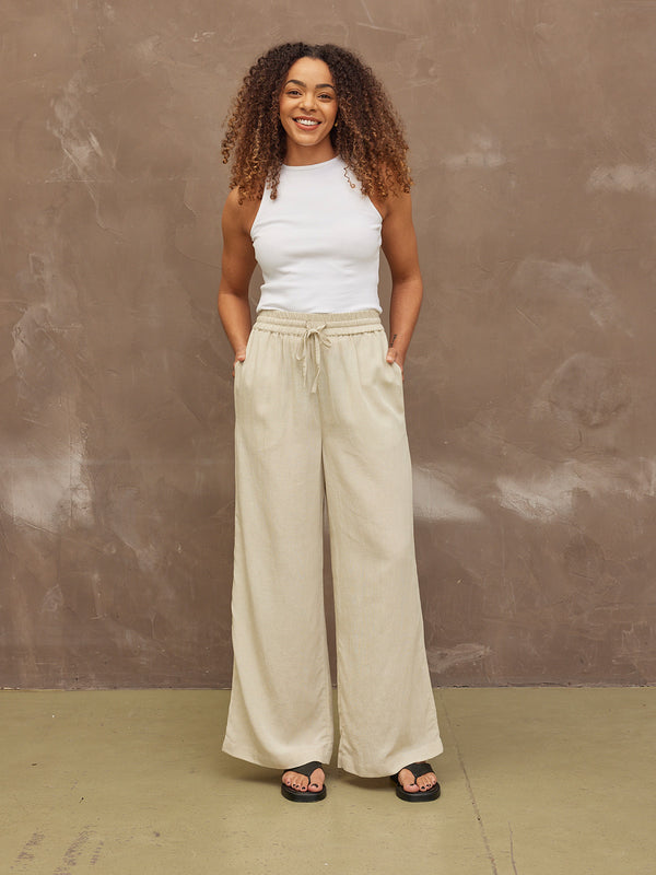 Ella -  Wide Leg Trouser - Light Sand