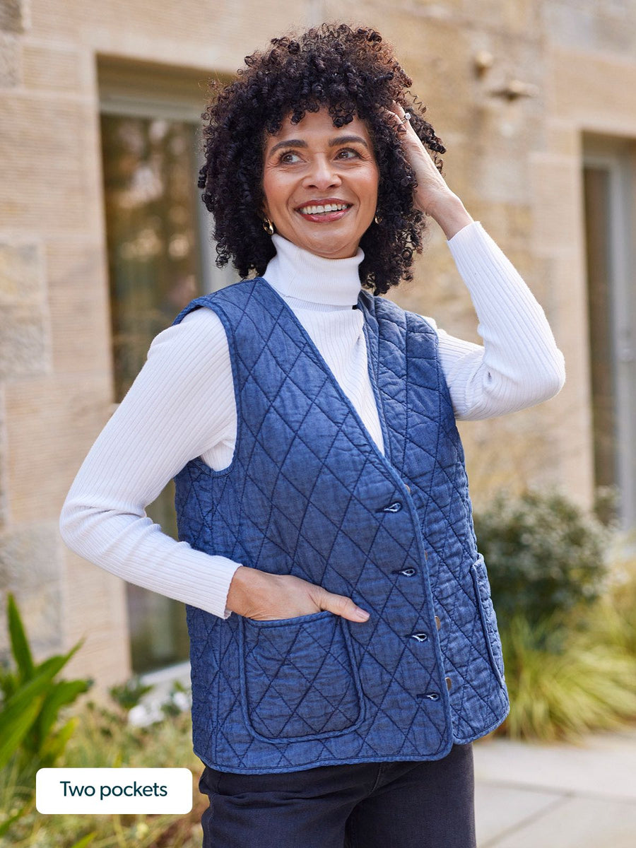Eva - Quilted Gilet - Denim