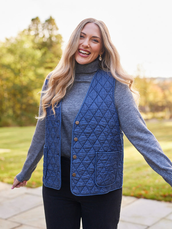 Eva - Quilted Vest - Denim