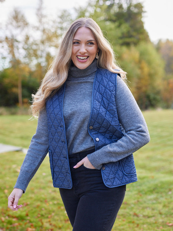 Eva - Quilted Vest - Denim