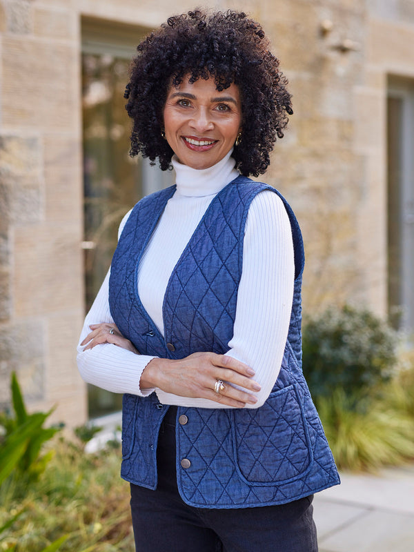 Eva - Quilted Vest - Denim