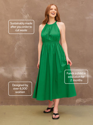 Faye - Gathered Bodice Midaxi Dress - Green