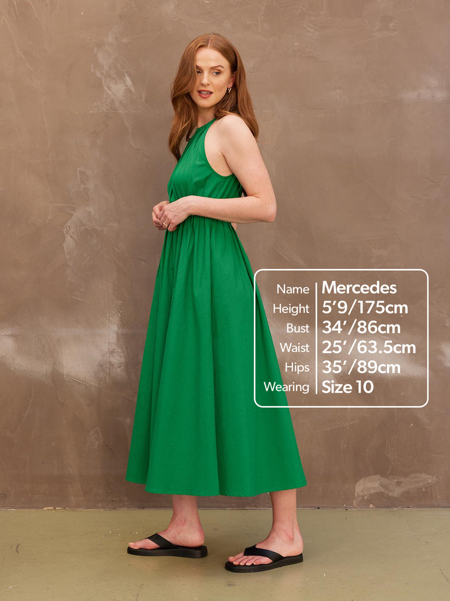 Faye - Gathered Bodice Midaxi Dress - Green