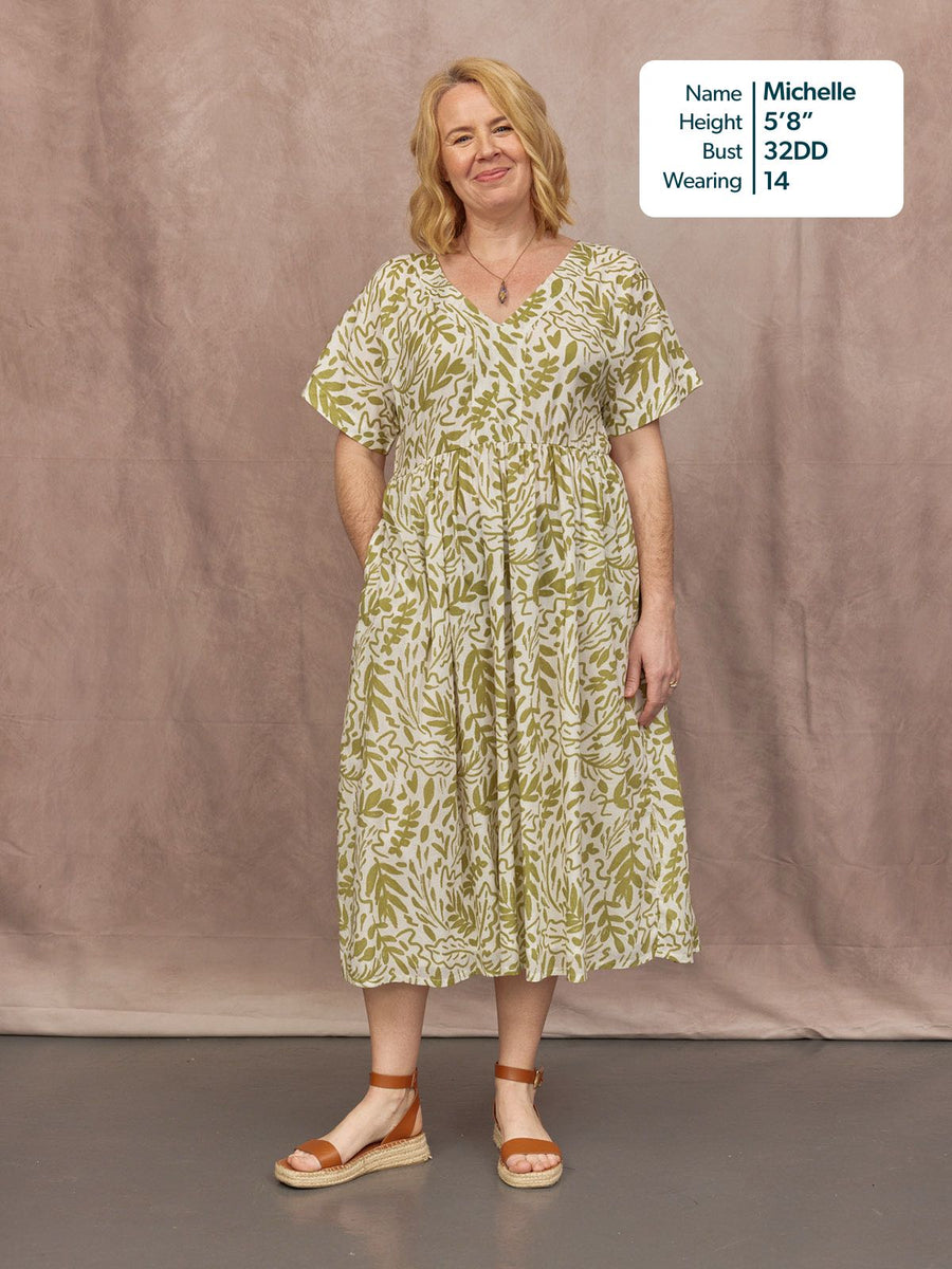 Fern Relaxed Dress - Ecru & Green Leaf Print