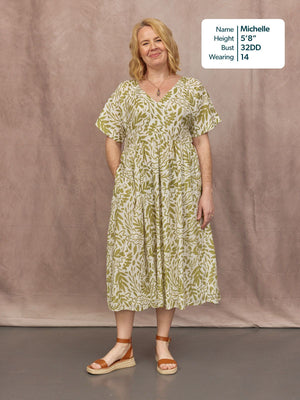 Fern Relaxed Dress - Ecru & Green Leaf Print