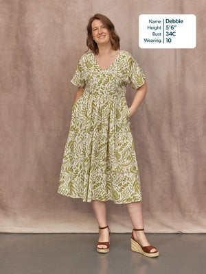 Fern Relaxed Dress - Ecru & Green Leaf Print