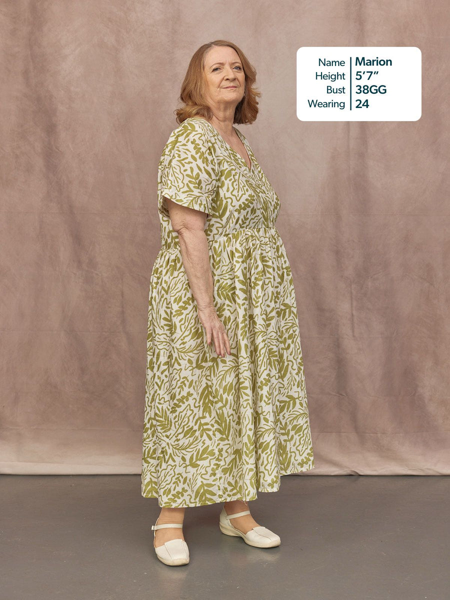 Fern Relaxed Dress - Ecru & Green Leaf Print