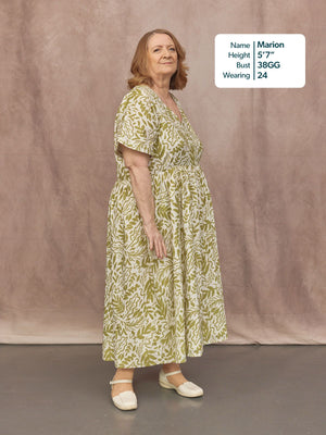 Fern Relaxed Dress - Ecru & Green Leaf Print
