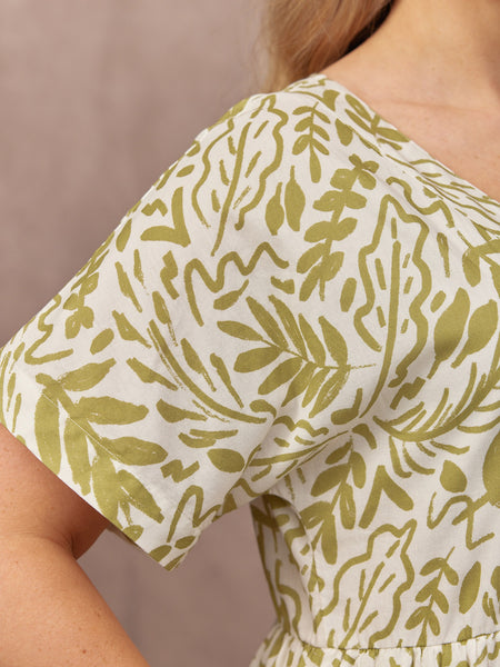 Fern Relaxed Dress - Ecru & Green Leaf Print
