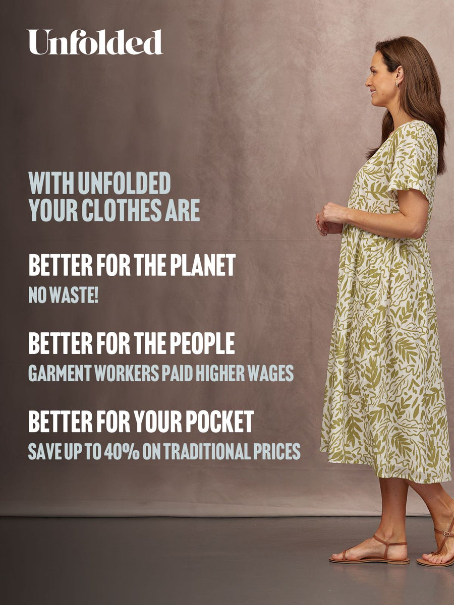 Fern Relaxed Dress - Ecru & Green Leaf Print