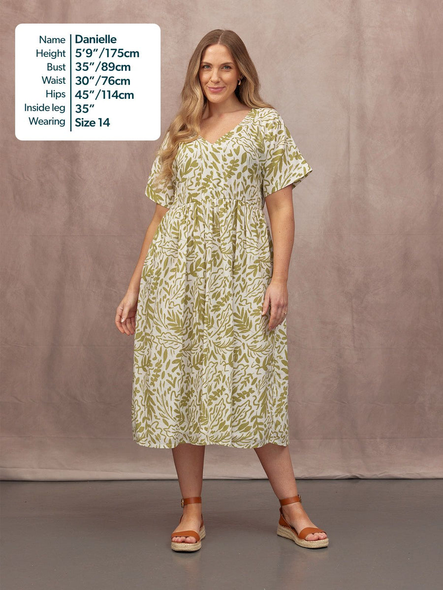 Fern Relaxed Dress - Ecru & Green Leaf Print