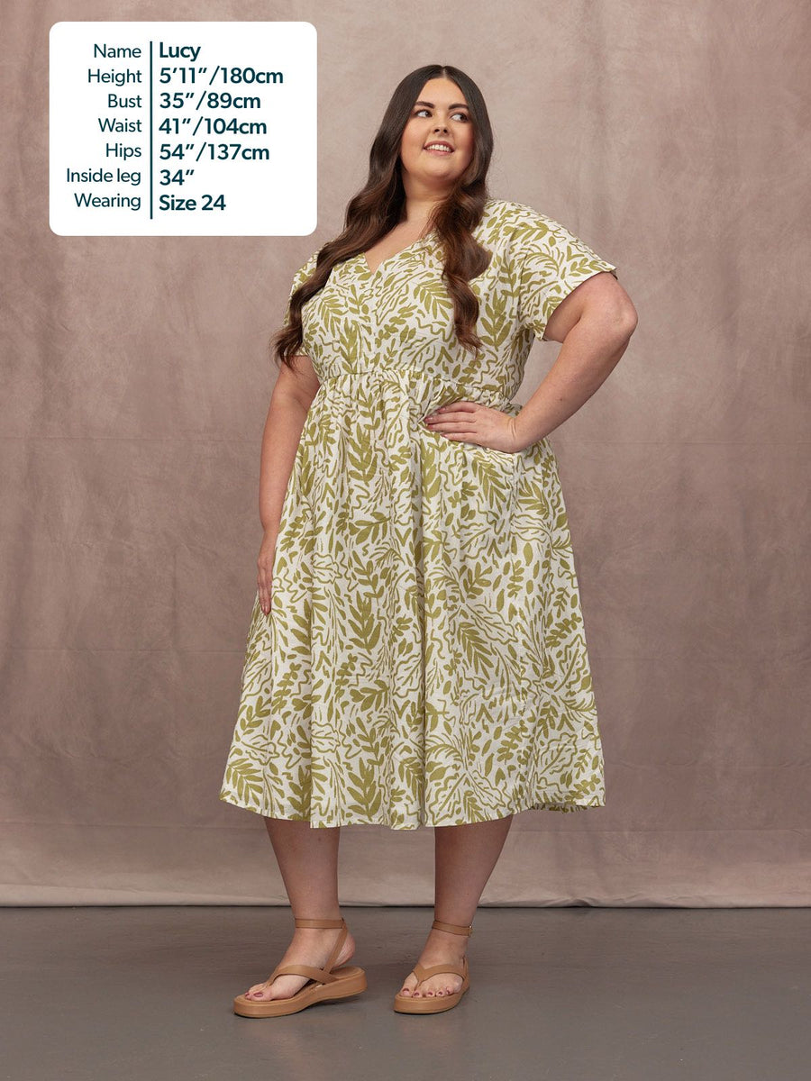 Fern Relaxed Dress - Ecru & Green Leaf Print This is Unfolded Fern Relaxed Dress - Ecru & Green Leaf Print This is Unfolded