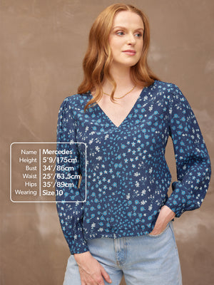 Flora - V Neck Top - Blue Floral