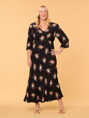 Frances - Midi Dress - Black Floral