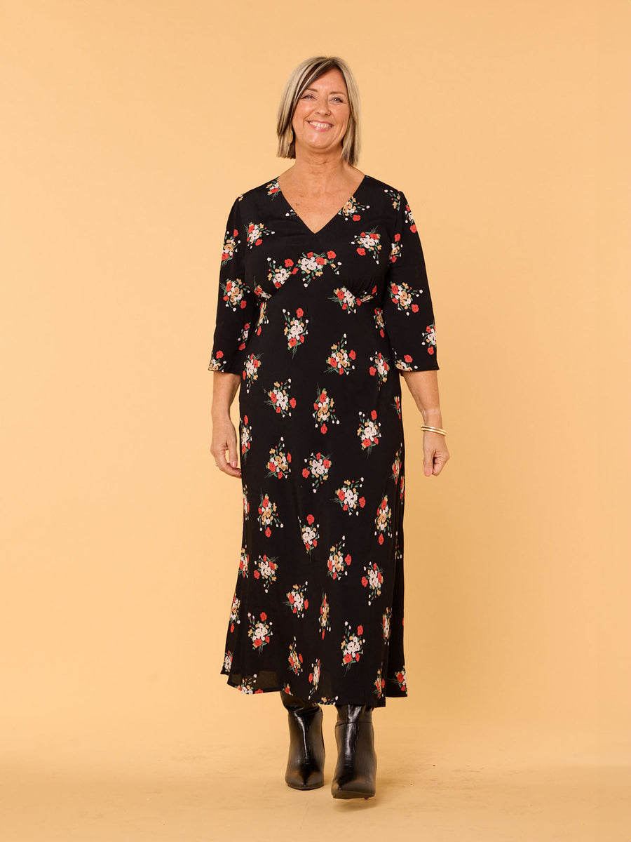 Frances - Midi Dress - Black Floral